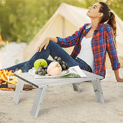 Old Bahama Bay Ultralight Aluminum Mini Table, 66lbs/30kg Weight Capacity, Foldable Small Beach Table with Retractable Legs,Suitable for Picnic Camping Outdoor Hiking - color: Silver