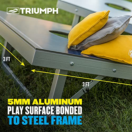 TRIUMPH SPORTS USA All-Weather Aluminum 2x3 Cornhole Set - Includes 2 Boards, 8 Cornhole Bags, and Travel Case,Blue