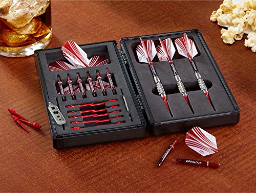 Casemaster Sinister Magnetic Aluminum Dart Case with Precision Cut Space to Hold 3 Steel Tip or Soft Tip Darts and Extra Flights, Shafts and Tips, Magnetic Latch Keeps Case Closed Tight,Grey
