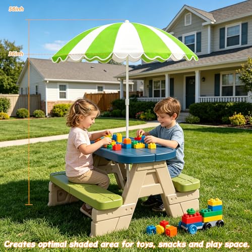 Water Table Umbrella, UV Protection Beach & Picnic Table Umbrella, Heavy Duty Portable Outdoor Shade for Sand Play, Camping, Garden & Backyard. - color: Green-umbrella