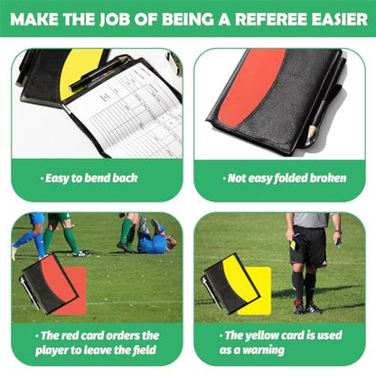 10Pcs Soccer Referee Kit Contain 4-Digital Portable Table Top Scoreboard Flipper, Stainless Steel Sports Whistles, Red Yellow Cards with Notebook for Football Soccer