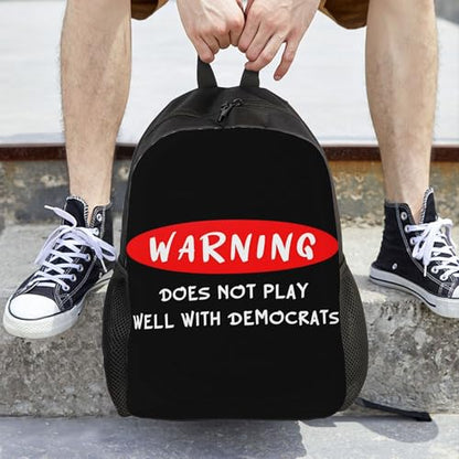 Warning Does Not Play Well With Democrats Backpacks For Men Women Book Bag Travel Hiking Camping Work Lightweight - color: Ye11