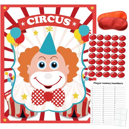 PARTYLOUD Pin The Nose on The Clown, Circus Party Games, Carnival Themed Party Games Toddlers Preschool Party Supplies Favors for Boys Girls Adults 35 Guests - color: Bridal, size: Circus Party