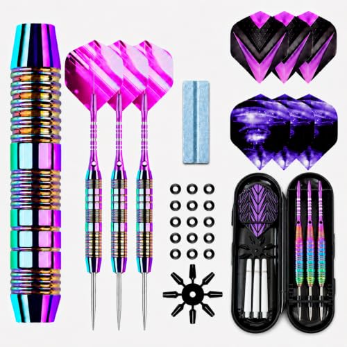 Darts Metal Tip Set - 3 Pack Steel Tip Darts with Aluminum Shafts, 9 Flights, 12 O Rings, Sharpener and Carrying Case for Bristle Dart Boards, Adults and Beginner & Pro Players