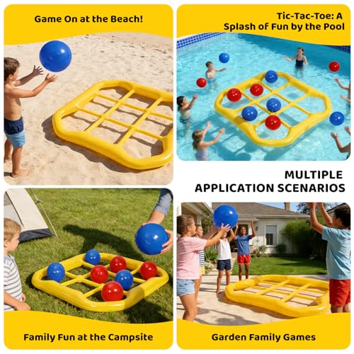 Jumbo Pool Tic Tac Toe Game Floating Outdoor 10 Balls Inflatable Tic Tac Toe Pool Game Adults and Family for Kids Ages Toys