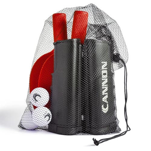 Cannon Sports Table Tennis Set – 4 Unbreakable Paddles, 6 3-Star Balls, Retractable Net & Carry Bag – Clamp-On Portable Ping Pong Net Fits Tables up to 2 Inch Thick, Extends to 6 Feet - color: Red
