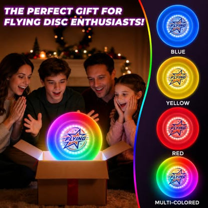 Glow in the Dark LED Flying Disc - 7 Dynamic Modes, 7 Colors, IP65 Waterproof, Perfect Birthday & Camping Gift for Men/Teens/ - Outdoor Games, 175g, 14+