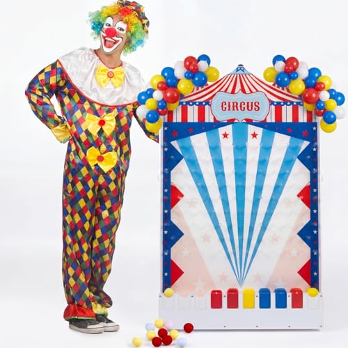 Fulmoon Large Disk Drop Game with 10 Disks and 60 Balloons Fun Carnival Game Circus Theme Party Games 30 x 18 Inch Acrylic Family Board Games for Carnival Decorations Birthday Supplies Activities