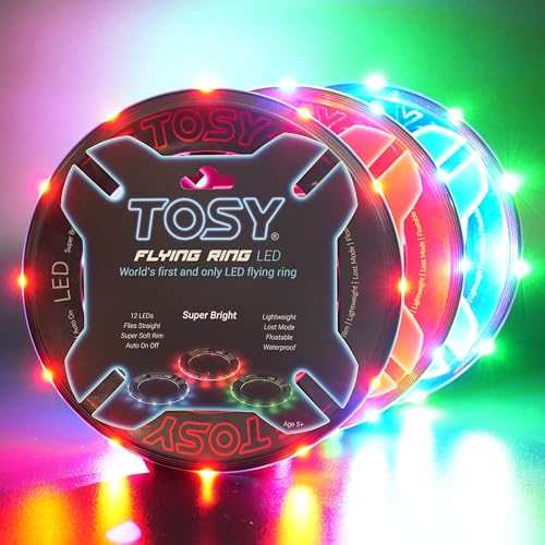 TOSY Flying Ring - 36 RGB Multicolor or 12 Monocolor LEDs, Super Bright, Lost Mode, Auto Light Up, Easter Basket Stuffers Gift for Kid/Teen/Boy/Girl, Safe, Waterproof, Pool/Beach/Camping Toy - color: 3x LED Ring (Red, Green, Blue)