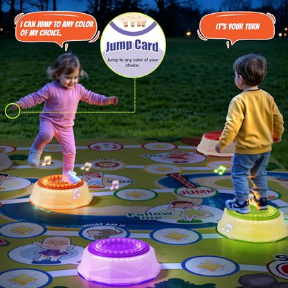 HYES Light Up Stepping Stones for Toddlers 1-3 - 6 PCS Non-Slip Step Stones with Game Map, Toddler Obstacle Course Sensory Toys, Indoor Outdoor 3-5 Years Old Boys Girls Birthday Gifts - style: 6 LED Pads & Map