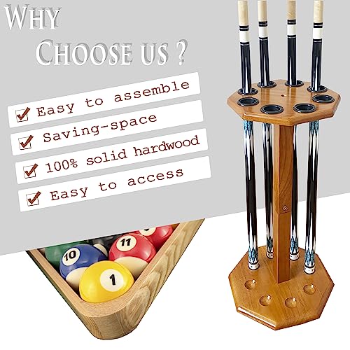 Freestanding Billiard Cue Rack, Pool Table Accessories Hold 8 Cues, Pool Cue Stick Holder, Wooden Floor Stand Pool Cue Holder for Billiard Game Room (Oak) - color: Oak