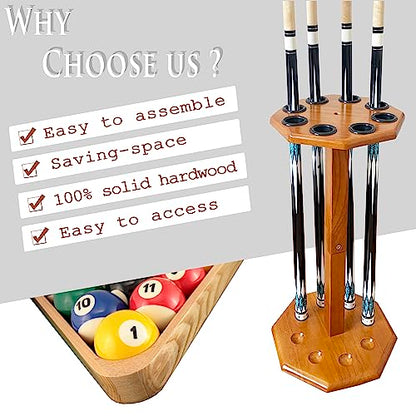 Freestanding Billiard Cue Rack, Pool Table Accessories Hold 8 Cues, Pool Cue Stick Holder, Wooden Floor Stand Pool Cue Holder for Billiard Game Room (Oak) - color: Oak