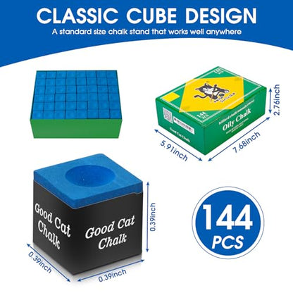Pool Cue Chalk – Professional Billiard Chalk Set, Bulk Packs Available (12PCS / 24PCS / 144PCS), Long-Lasting Grip, Anti-Miscue, Low Deflection Cue Tip Chalk - size: 1Pack Set Of 144PCS