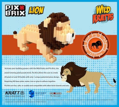 Pix Brix - Wild Kratts Toy Pixel Art Kit - Lion, 498 Pieces - Patented Slide + Stack Pixel Puzzle Building Bricks, Build & Collect Wild Kratts Animals - Stem Toys, Ages 6 Plus - style: Lion