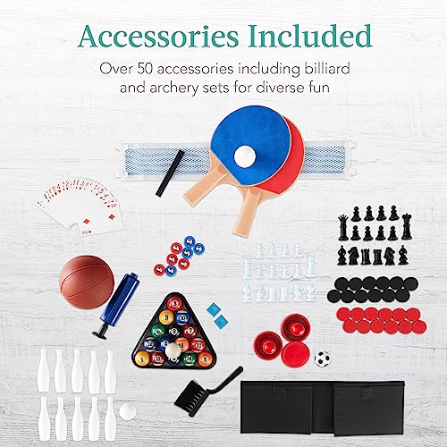 Best Choice Products Combo Game Table Set for Home, Game Room, Friends & Family w/Ping Pong, Foosball, Basketball, Air Hockey, Archery, Chess, Checkers, Shuffleboard, Bowling - color: Natural
