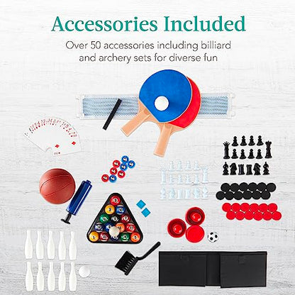 Best Choice Products Combo Game Table Set for Home, Game Room, Friends & Family w/Ping Pong, Foosball, Basketball, Air Hockey, Archery, Chess, Checkers, Shuffleboard, Bowling - color: Natural