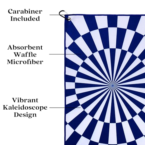 ZEETY Golf Towel with Carabiner Clip – 16"x24" Kaleidoscope Pattern Microfiber Golf Towels – Unique Golf Accessories & Golf Gifts for Men & Women (Blue) - color: Blue