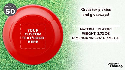DISCOUNT PROMOS Frisbee Flying Discs in Bulk, 9.25 in. Fun Family Beach Game - color: - Custom - Red, size: 50 flying discs