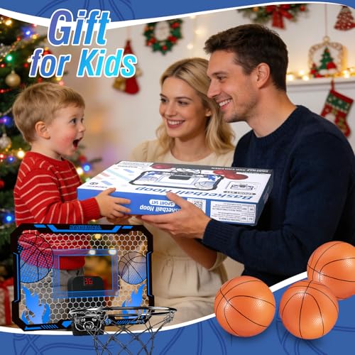 Indoor Basketball Hoop for Kids with Scoreboard Over the Door Basketball Hoop with 3 Balls Basketball Toys Gifts for 5 6 7 8 9 10 11 Years Old Boys Girls Mini Hoop for Bedroom and Birthday/Christmas - style: Blue