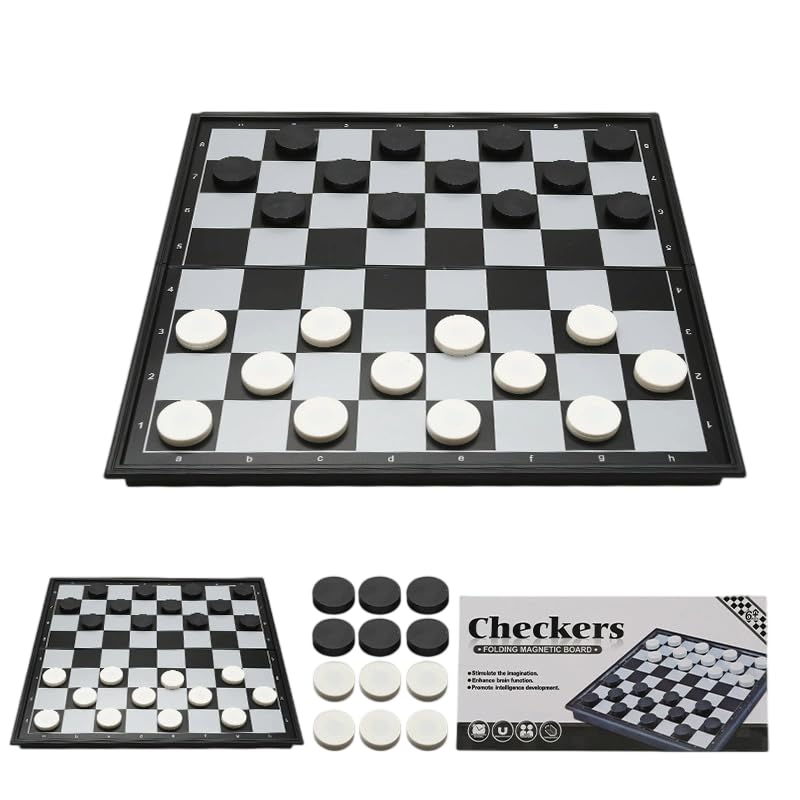 1 Pcs 5 in 1 Magnetic Foldable Board Game Set, Flying Chess Ludo Checkers Backgammon, Portable Travel Family Tabletop Game（Magnetic Attraction of the Checkers Board）
