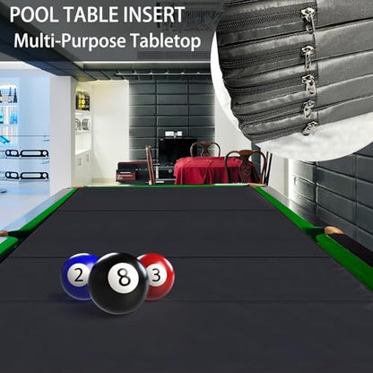 8ft Pool Table Insert - Convertible Foldable Top Transforms to Dining & Game Table, Billiard Table Cover with Waterproof Leather(Black)