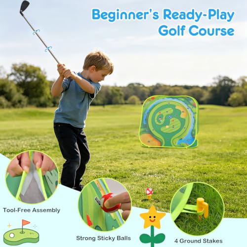 DyBaxa Light Up Golf Game, 4 in 1 Kids Golf Set with 3 LED Targets, Putting Mat, 20 Balls, 1 Golf Clubs, Indoor & Outdoor Summer Golf Chipping Game for Kid, Gifts for Boys and Girls Aged 3+