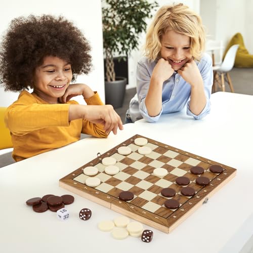Premium Ceramic Game Pieces Set - 30 Pieces | Versatile Checkers Pieces, Backgammon Pieces, Chess Pieces Only, Includes Dice - color: Brown and Off-white, size: 27CM
