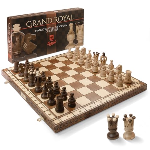 Wegiel Grand Royal Wooden Chess Set for Adults and Kids - 18 Inch Luxury Chess Set, Handcrafted from Premium Beech and Birch Wood - Unique Folding Design with Storage - color: Grand Royal