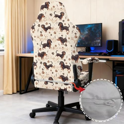 Suobstales Dachshund Paw Music Note Pattern Gaming Chair Covers Slipcovers, Office Chair Covers with Armrest Covers, 4Pc/Set Durable Stretchable Elastic Computer Chair Cover for Anti Cat Scratch - color: Dachshund Paw Music Note