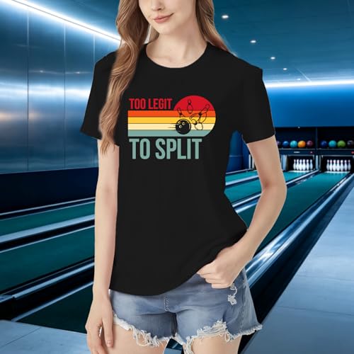 Bowling Shirts for Women Too Legit to Split T-Shirt Retro Sunset Bowler Bowling League Team Tee - color: Black, size: Large