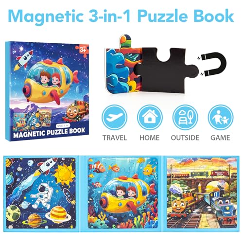 Space Ocean Train Magnetic Puzzles for Toddlers, Ages 3-5, 20-25-30 Pieces, Travel Jigsaw Puzzles, Preschool Learning Toys - style: Space