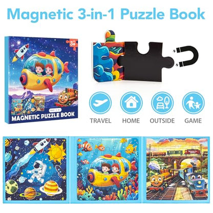 Space Ocean Train Magnetic Puzzles for Toddlers, Ages 3-5, 20-25-30 Pieces, Travel Jigsaw Puzzles, Preschool Learning Toys - style: Space
