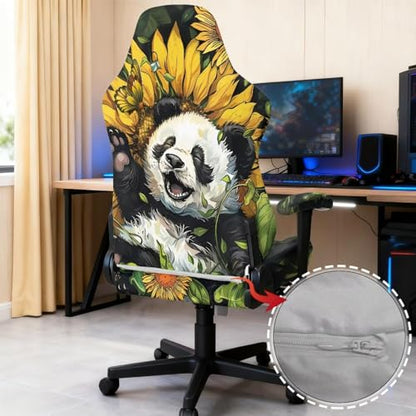 Panda Sunflower Print Gaming Chair Covers Slipcovers 4Pcs with Armrest Cover Dust-Proof Skin Friendly Gamer Desk Chair Covers Fits Most Office/PC Chairs & Racing Style Seats - color: Multi - Panda Sunflower