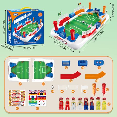 Tabletop Soccer Game for Kids, Mini Foosball Desktop Soccer Shootout Game with Dual Controls, Sound Effects & Scoreboard, Interactive 2-Player Family Game, Educational Toy for Boys Girls
