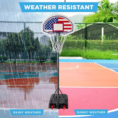 Best Choice Products Kids Height-Adjustable Basketball Hoop, Portable Backboard Set w/ 2 Wheels, Fillable Base, 70.5in to 82.3in Tall - style: American Flag