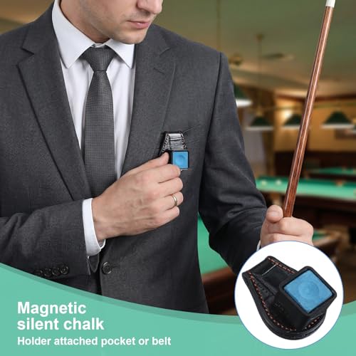Prasacco Magnetic Pool Chalk Holder, Leather Pool Cue Chalk Holder with Belt Clip for Snooker and Billiards, Secure Square Chalks Accessory