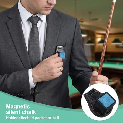 Prasacco Magnetic Pool Chalk Holder, Leather Pool Cue Chalk Holder with Belt Clip for Snooker and Billiards, Secure Square Chalks Accessory