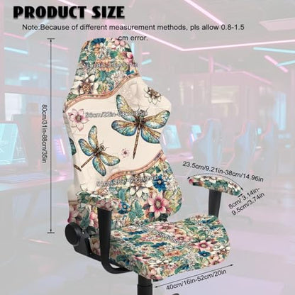 Suobstales Boho Mandala Dragonfly Pattern Gaming Chair Covers with Armrest Cover, Stretch Washable Computer Gaming Chair Slipcovers for Armchair, Swivel, Computer Boss Chair - color: Boho Mandala Dragonfly