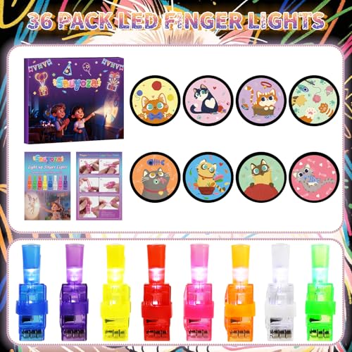 36 Pack Cat Party Favors LED Finger Flashlights for Kids, Goodie Bag Stuffers for Classroom Rewards, Glow in the Dark Cat Birthday Party Supplies, Carnival Prizes - style: Cat