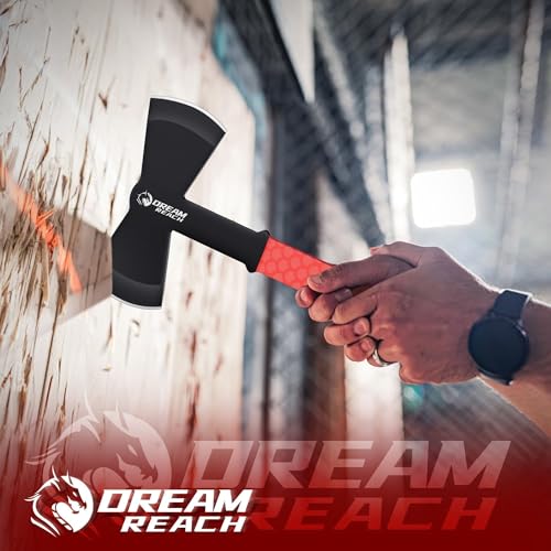Dream Reach Throwing Axe Set - 3PCS Full Tang Handle Double Sided Throwing Hatchets with TPR Rubber Sleeve and Protective Sheaths for Recreation and Competition - color: Red Double Sided Set of 3