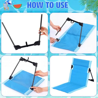Gerrii 3 Pcs Foldable Poolside Beach Chairs Set with Side Table for Edge of Pool Portable Beach Chairs Folding Pool Seats with Back Support Carry Bag for Adults Traveling Camping Picnic Lawn