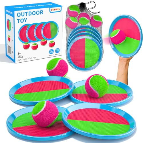 Bennol Toss and Catch Ball Game for Kids, 4 Paddles, 4 Balls & Storage Bag, Outdoor Toys for Ages 3-10, Yard Backyard Beach Games - color: 4 Paddle 4 Balls