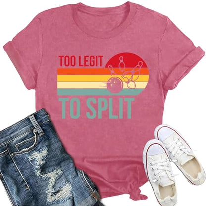 Bowling Shirts for Women Too Legit to Split T-Shirt Retro Sunset Bowler Bowling League Team Tee - color: Pink, size: Small