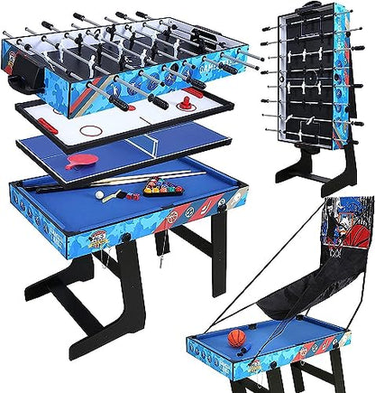HLC 4FT Multi Function Combo Game Table with Pool Billiard Slide Hockey Foosball Basketball and Table Tennis