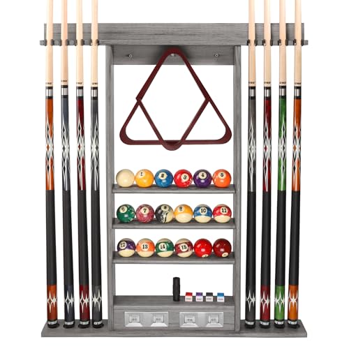 GSE Games & Sports Expert Wall Mount Rack with Score Counter Only, Hanging Wall Mounting Rack Holds 6/8 Cue Sticks, 2 Ball Racks and Full Set of Balls - color: Grey, style: Hanging