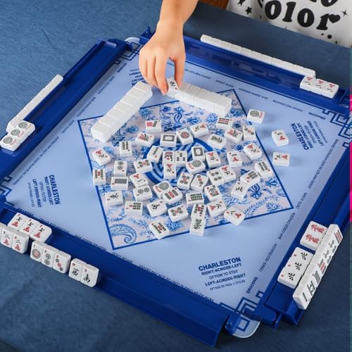 4 Pcs 18.7 Inch Dark Blue Acrylic Mahjong Tile Racks with Pushers for Game Night American Mahjong Racks Tile Set for Mah Jong Lovers and Beginners - color: Dark Blue