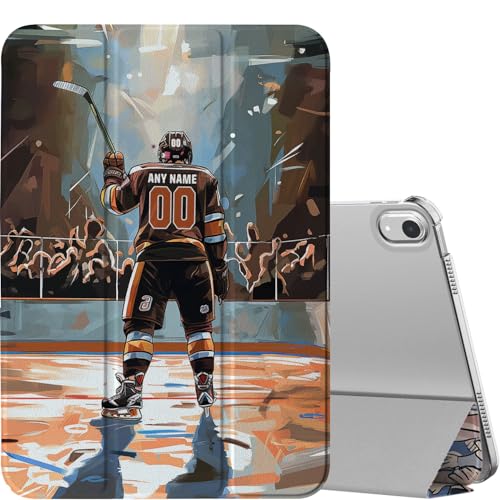 Custom Name/Number Case for iPad Air 13 inch & 11 inch M3/M2 2025/2024 & 10.9 inch 5th/4th Gen 2022/2020, with Hockey Lover's,with Pencil Holder(Anaheim Brown) - color: Anaheim Brown, size: iPad Air Series