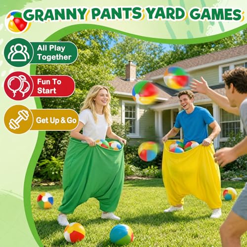 Granny Pants Yard Game, Granny Pants Outdoor Party Game Granny Pants Outdoor Game with Bouncy Balls and Pump Fun Family Reunion & Adult Yard Games for Groups - color: yellow+green