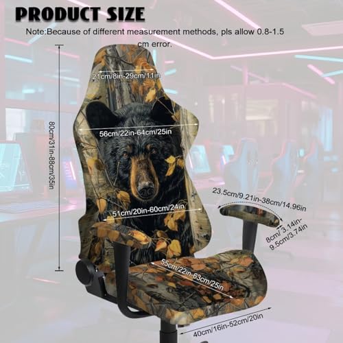 Suobstales Bear Hunting Camo Print Gaming Chair Covers Slipcovers, Office Chair Covers with Armrest Covers, 4Pc/Set Durable Stretchable Elastic Computer Chair Cover for Anti Cat Scratch - color: Bear Hunting Camo