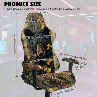 Suobstales Bear Hunting Camo Print Gaming Chair Covers Slipcovers, Office Chair Covers with Armrest Covers, 4Pc/Set Durable Stretchable Elastic Computer Chair Cover for Anti Cat Scratch - color: Bear Hunting Camo